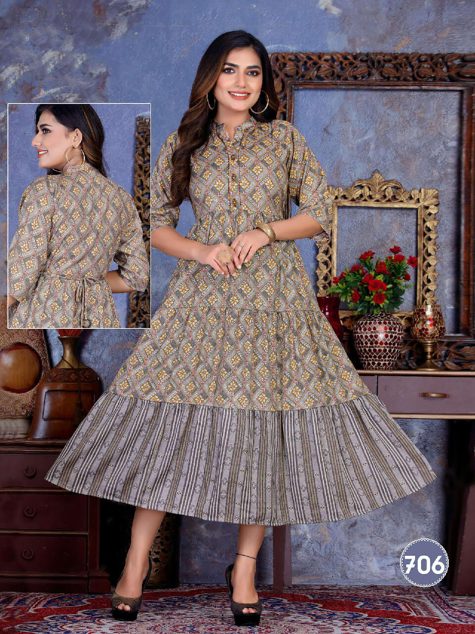 Saadgi Flora New Fancy Wear Rayon Printed Anarkali Kurti Collection